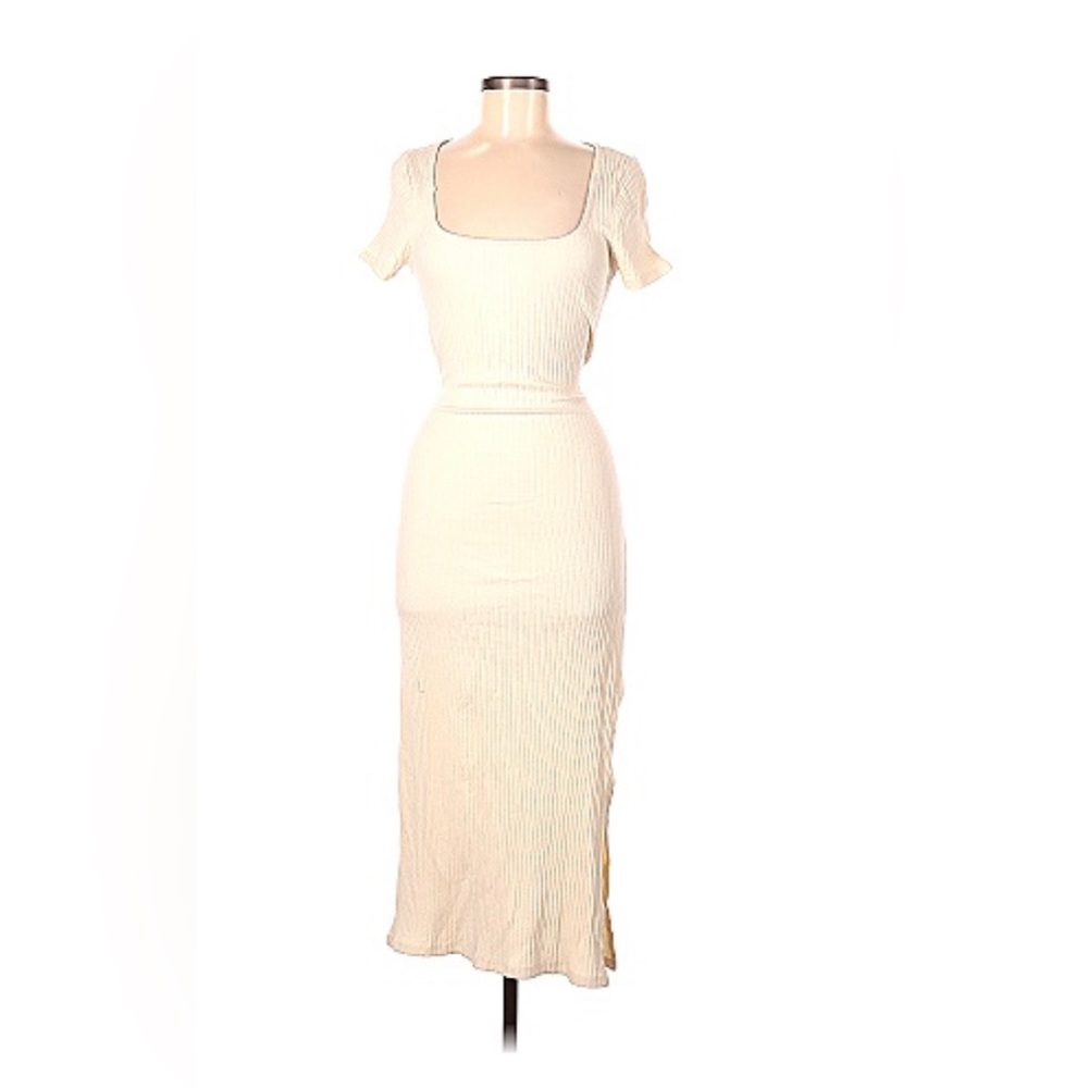 Topshop Ivory Cotton Square Neck Bodycon Short Sleeve Tie Back Midi Dress